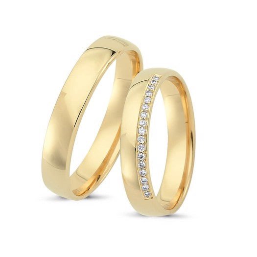 Smukke Nuran vielsesringe i 14 karat guld med 17 diamanter på 0,085 ct